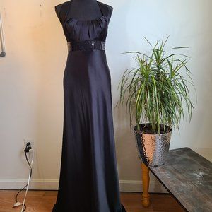 Calvin Klein Black Criss-Cross Gown with Sequin Waist